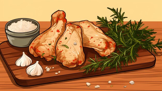 Vettore un disegno di un petto di pollo e una lattina di prezzemolo