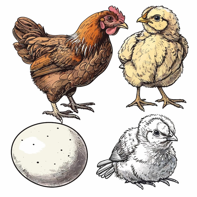 A drawing of a chicken and a egg with a chicken on it