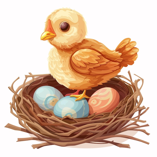 a drawing of a chicken and eggs in a nest