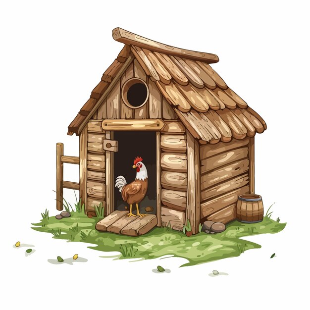 Vector a drawing of a chicken house with a chicken inside