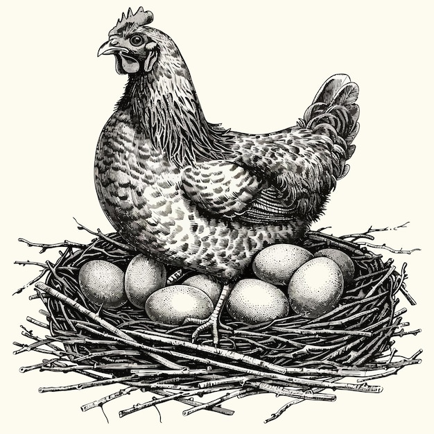 Vector a drawing of a chicken nest with eggs in it