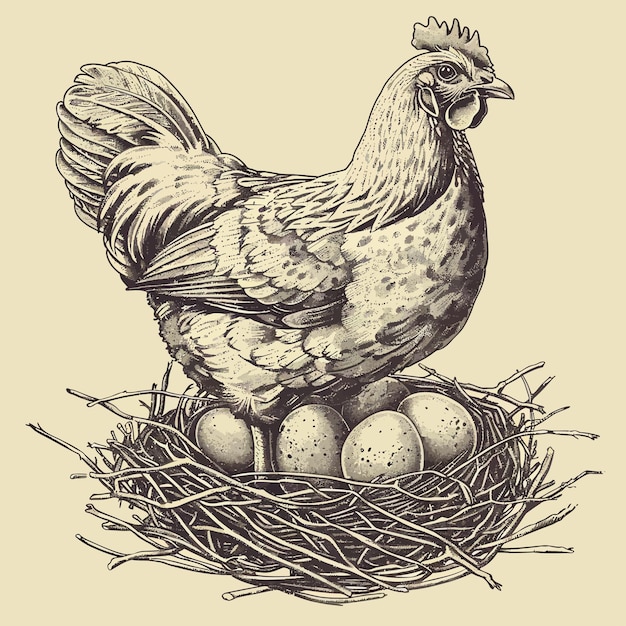 Vector a drawing of a chicken nest with eggs in it