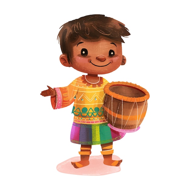 Vector a drawing of a child with a drum and the word quot 0 quot on it