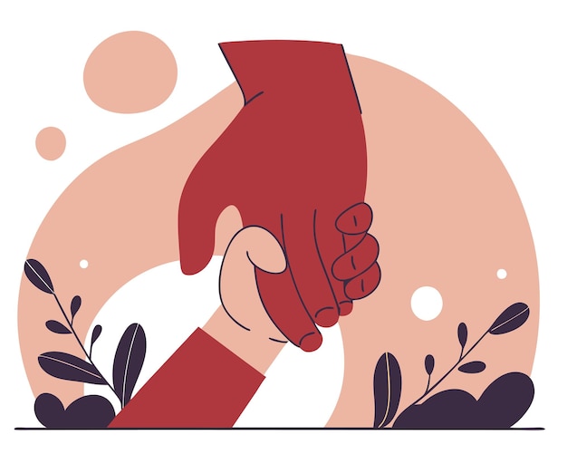 Drawing of childs hand holding his mothers hand for Mothers Day illustration