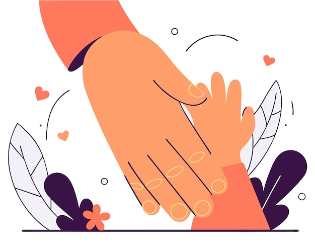 Drawing of childs hand holding his mothers hand for Mothers Day illustration
