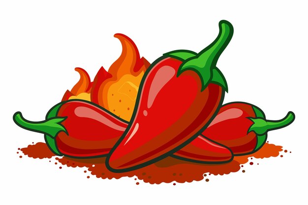 Vector a drawing of chili peppers with a cartoon drawing of a flame