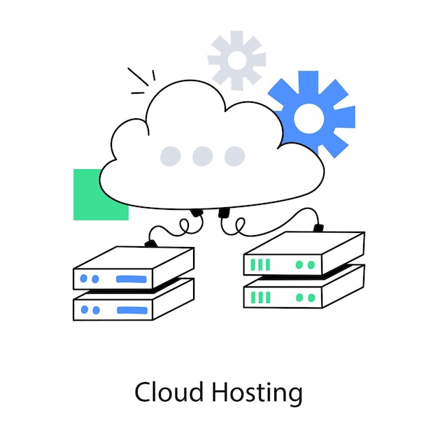 클라우드 호스팅이라는 단어가 있는 클라우드 호스팅 서버 그림.