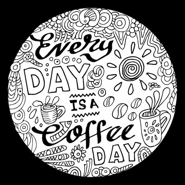 A drawing of a coffee cup and a quote about coffee.