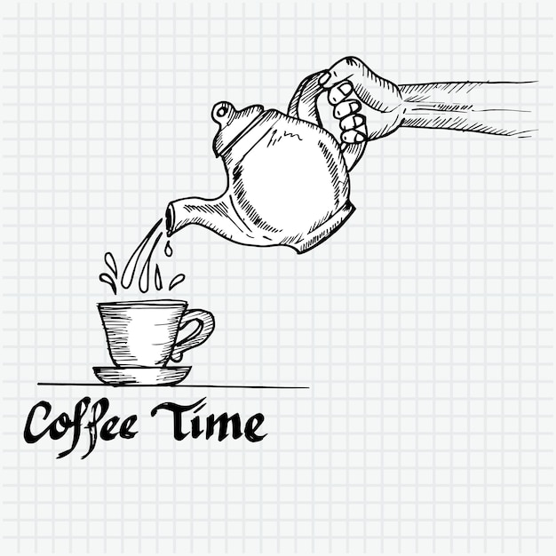 A drawing of a coffee pot being poured into a cup.