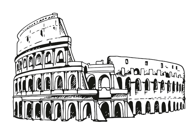 Drawing of Coliseum Colosseum illustration in Rome Italy