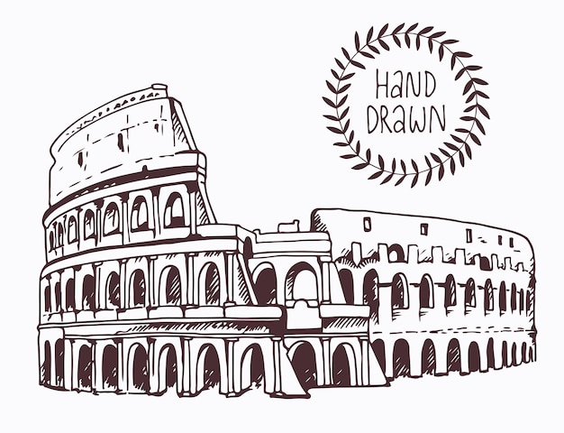 Vector drawing of coliseum colosseum illustration in rome italy