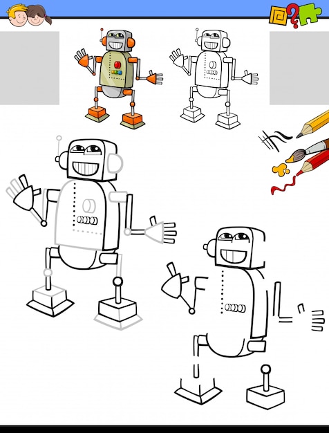 Vettore disegno e colorazione di attività educative con robot