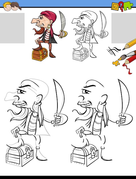 Drawing and coloring task with pirate character