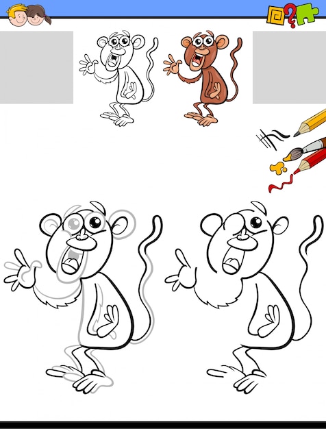 Drawing and coloring worksheet with monkey