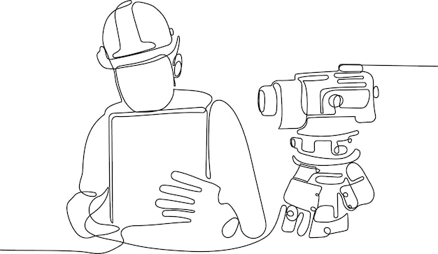 Vector a drawing of a construction worker with a camera and a drill.