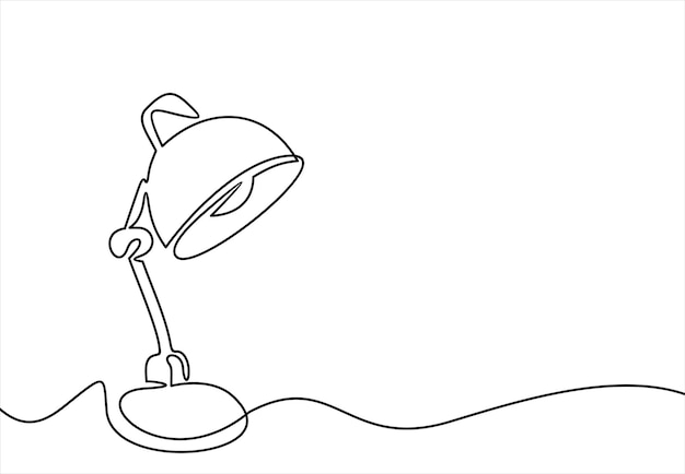 Drawing a continuous line table lamp on white isolated background linear