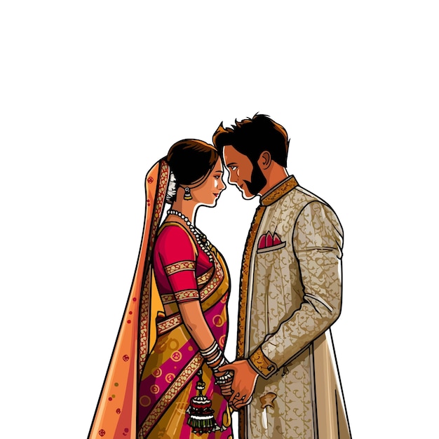 Vector a drawing of a couple in traditional clothes with the word quot love quot on it