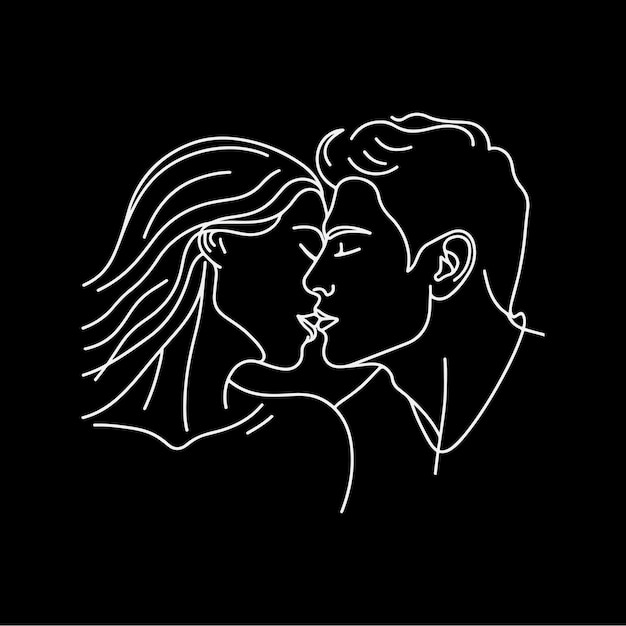 a drawing of a couple with a kiss in the middle