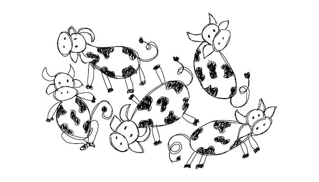 Vector a drawing of a cow children drawing