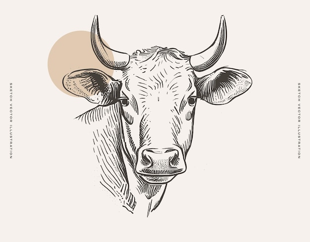 drawing of cows head on white background