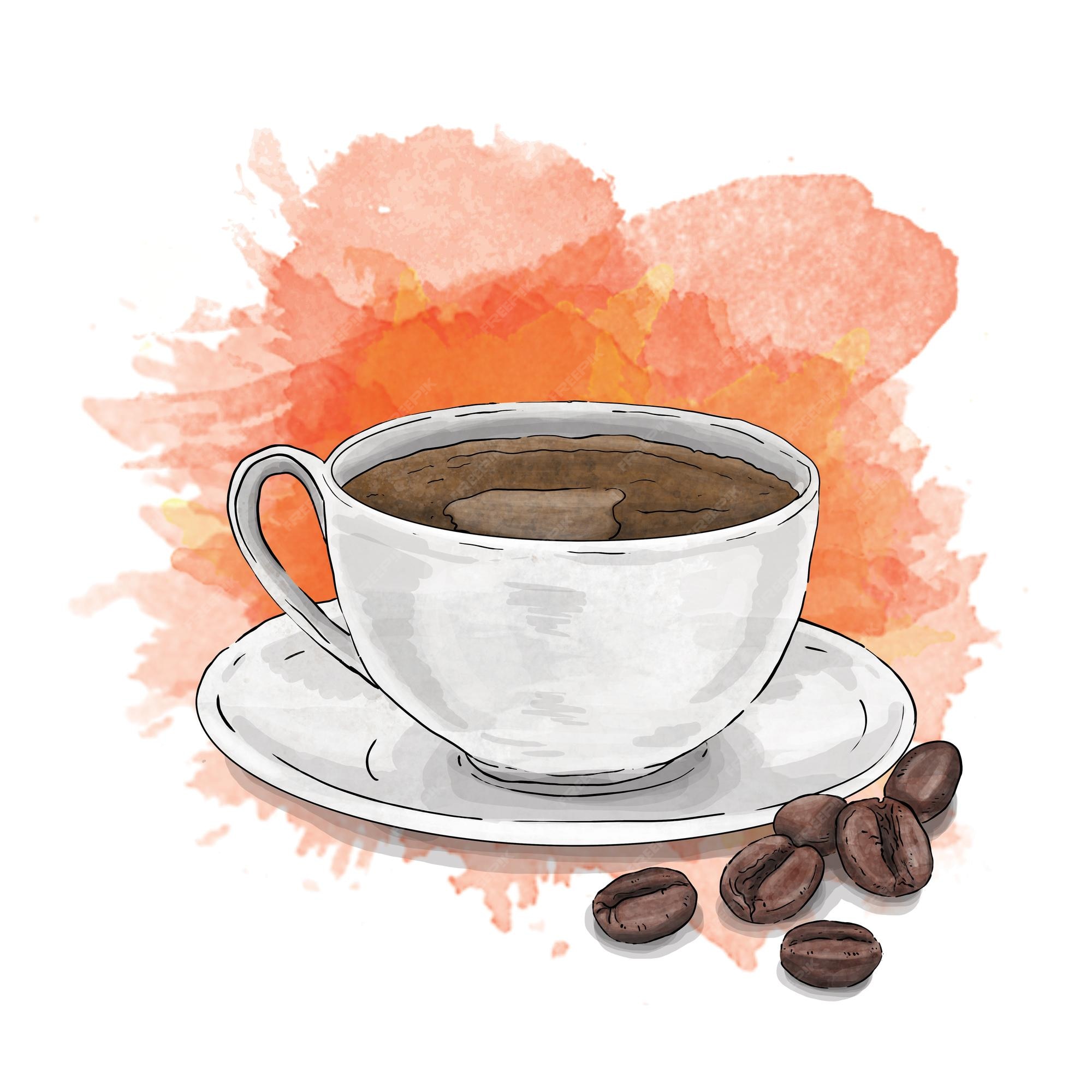 Premium Vector  Drawing cup of coffee and coffee beans