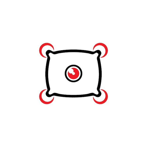A drawing of a cushion with a red circle in the middle.