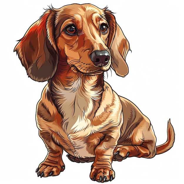 Vector a drawing of a cute brown dachshund in the style of saturated color scheme realistic hyperdetail