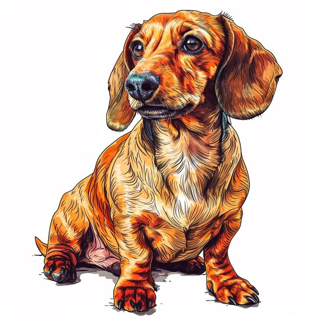 Vector a drawing of a cute brown dachshund in the style of saturated color scheme realistic hyperdetaile