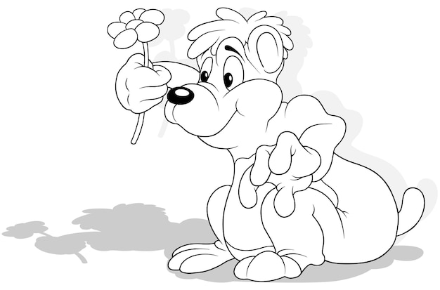 Drawing of a Cute Sitting Teddy Bear with a Flower in his Paw