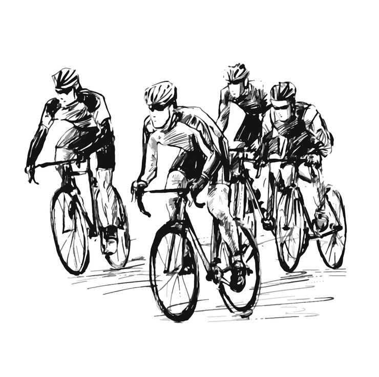 Vector drawing of cyclists racing on the street