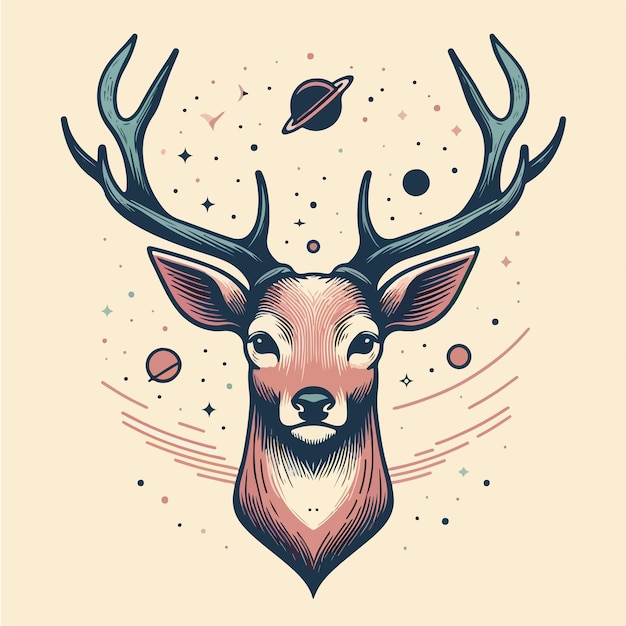 Vector a drawing of a deer with a star on the top of it