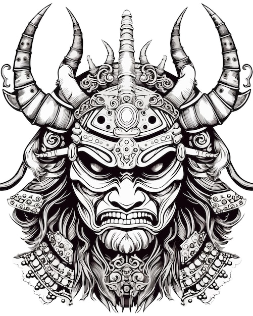 A drawing of a demon with horns and horns.