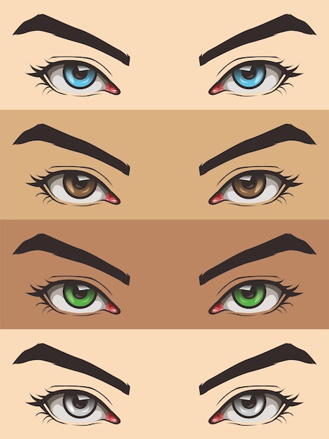 A drawing of different eyes with different colors