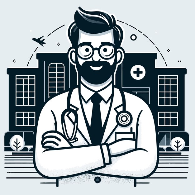 Vector a drawing of a doctor with glasses and a stethoscope