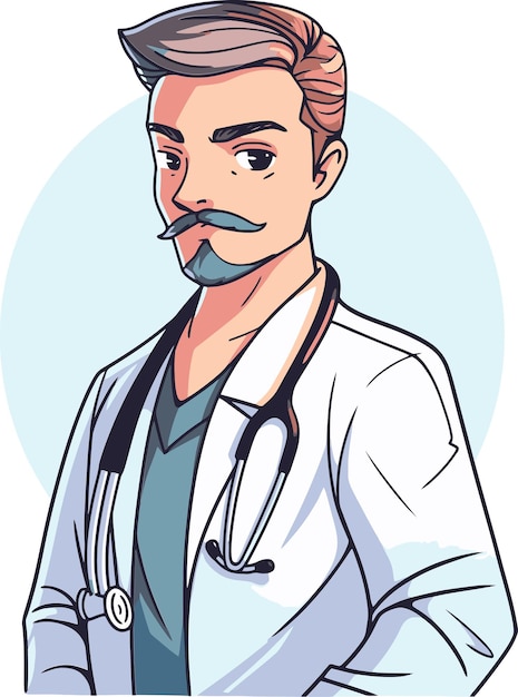 a drawing of a doctor with a stethoscope on his neck