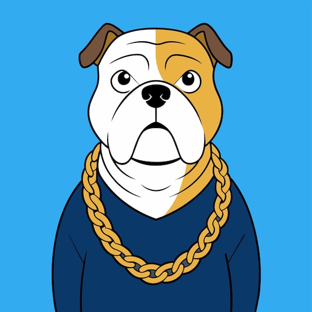 a drawing of a dog wearing a sweater with a chain around its neck