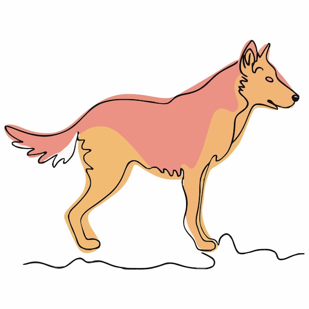 A drawing of a dog with a pink and orange fur