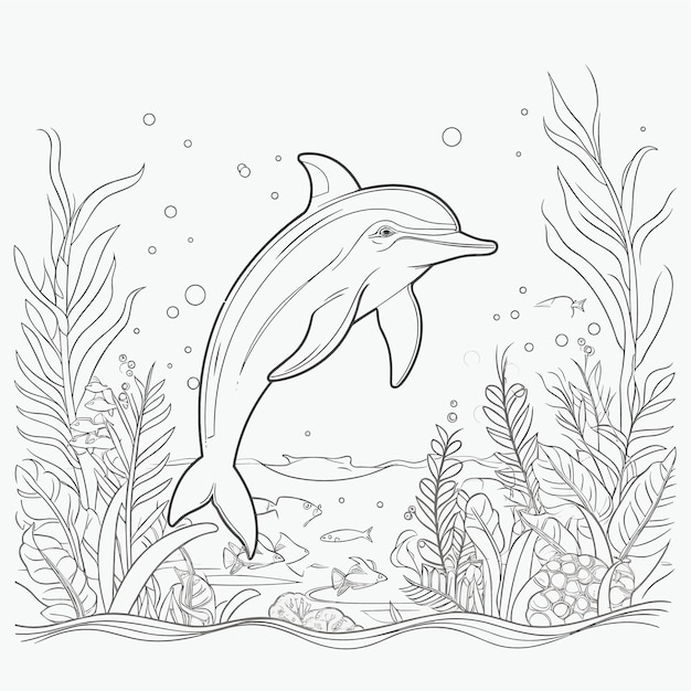 Vector a drawing of a dolphin and the sea.