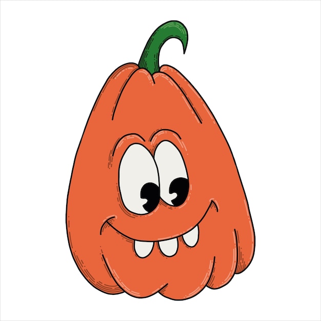 Disegno in stile doodle zucca di halloween carino illustrazione di halloween stile cartone animato anni '30