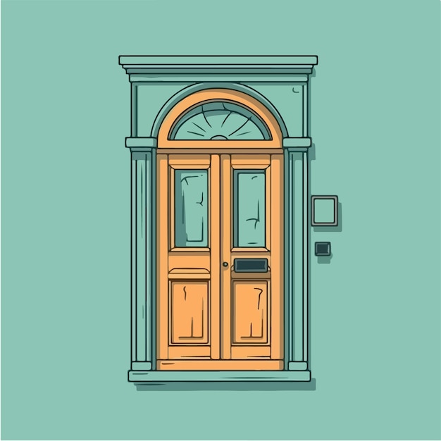 A drawing of a door with a letter in the middle.