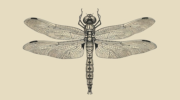 a drawing of a dragonfly with a pattern of wings