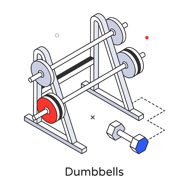 A drawing of a dumbbells machine with a red circle on the bottom.