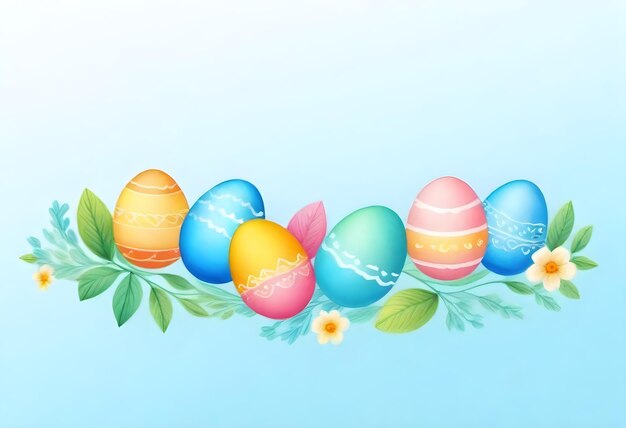 a drawing of easter eggs with a blue background