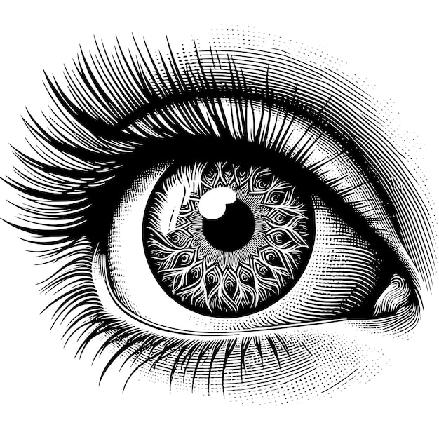 a drawing of a eye with a black and white drawing of a eye