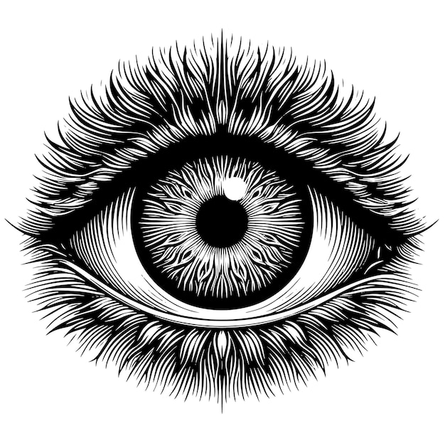 A drawing of an eye with a black and white drawing of a eye