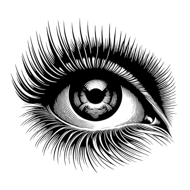 a drawing of an eye with a large eye and long eyelashes