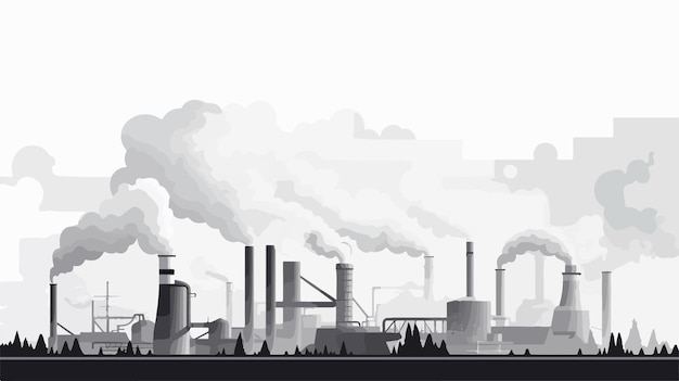a drawing of a factory with smoke coming out of it