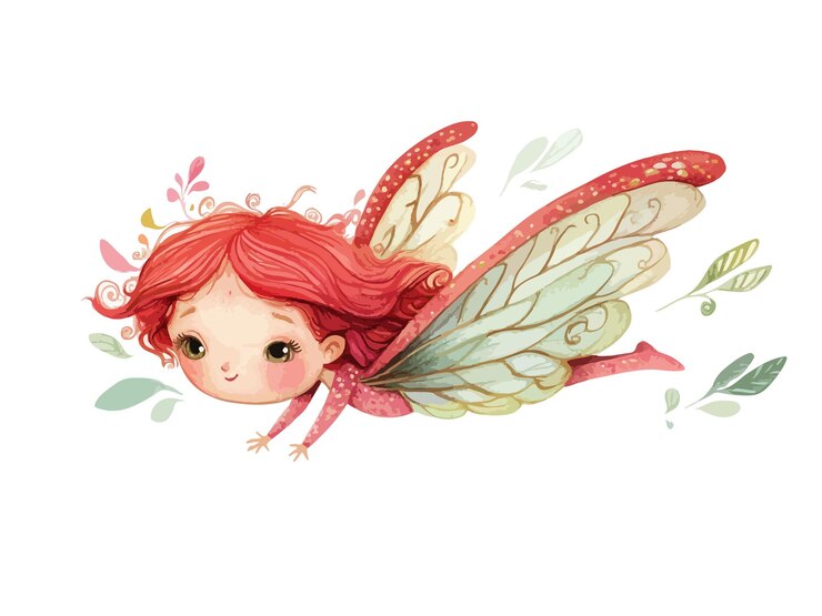 Vector a drawing of a fairy with a pink wings and the word fairy on it