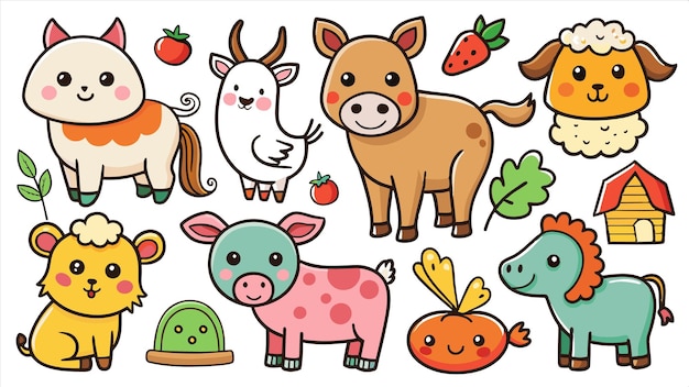 農場の動物と果物の絵牛牛そして牛