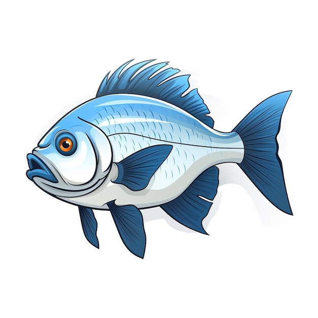 a drawing of a fish with a blue tail and the word fish on it